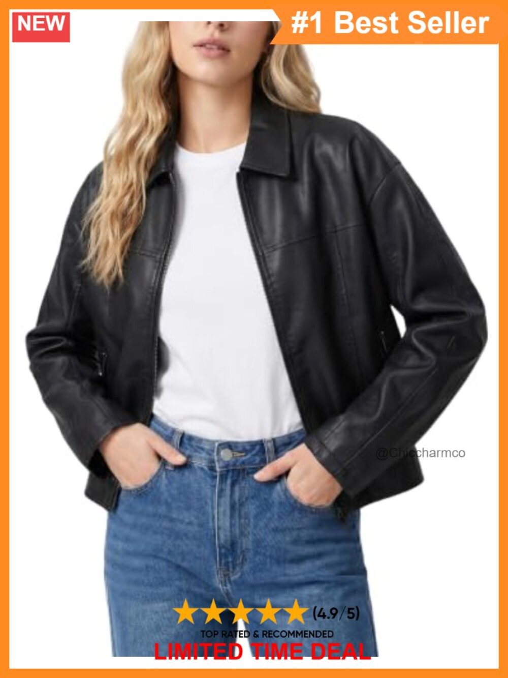 Faux Leather Bomber Motorcycle Jacket Zip Up Casual Outerwear